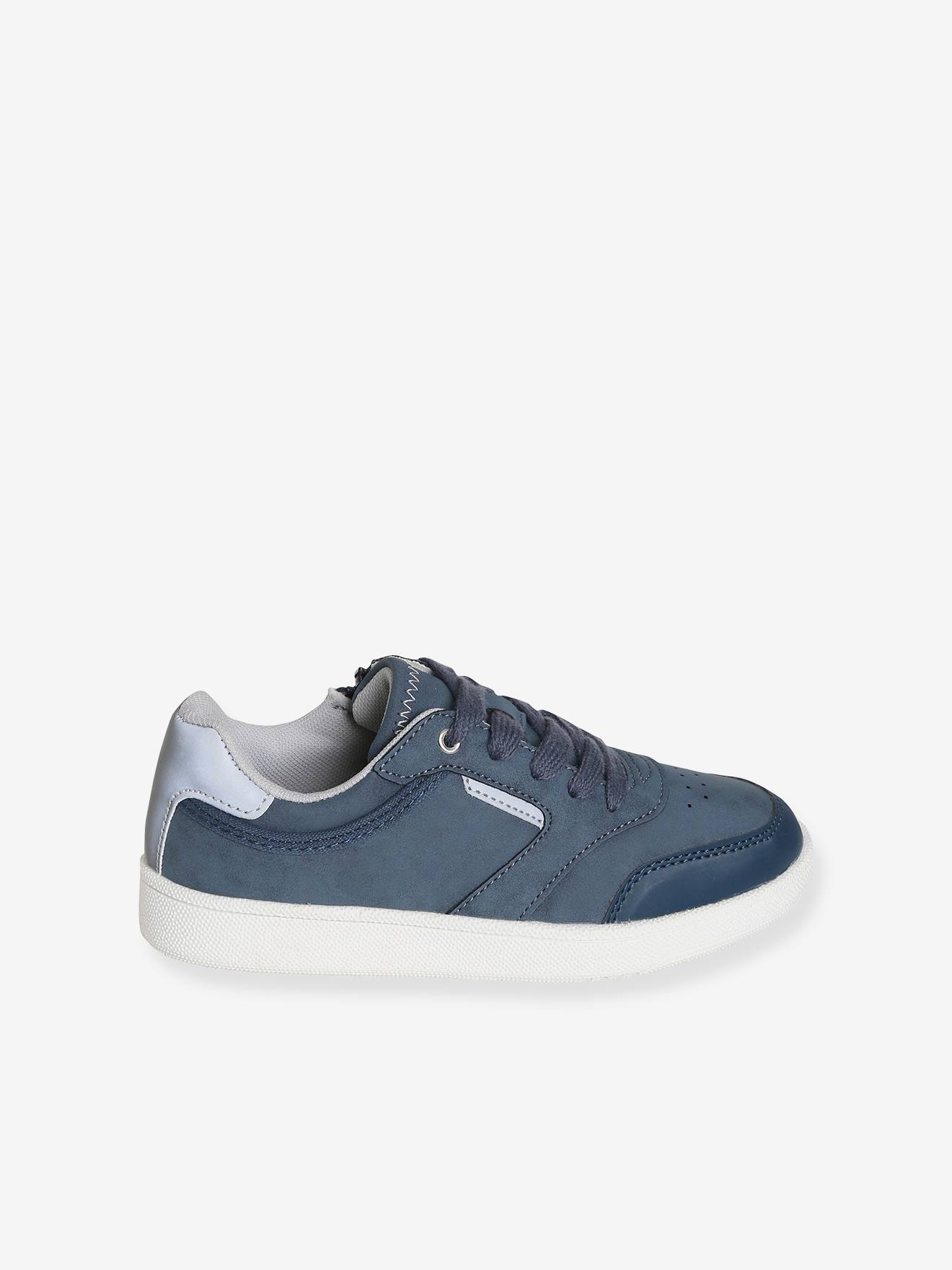 Tênis de amarrar com zíper, para meninos, azul escuro liso