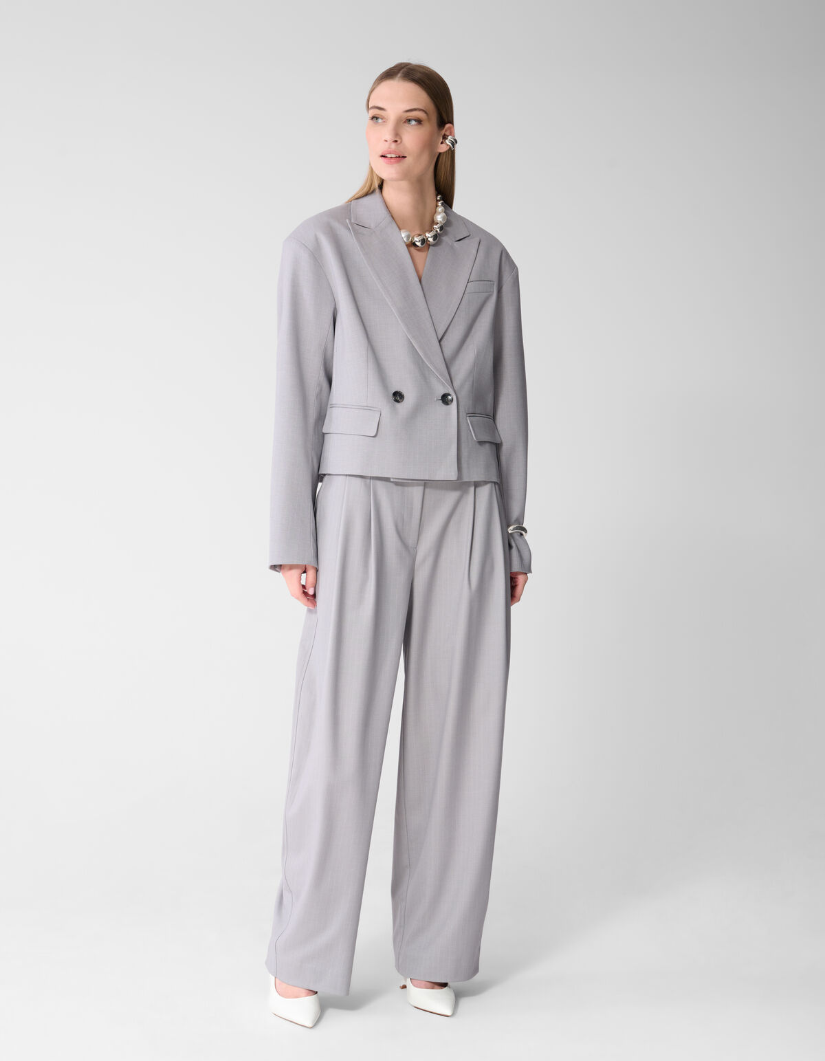 Pinstripe Barrel Fit Pantalon Lichtgrijs