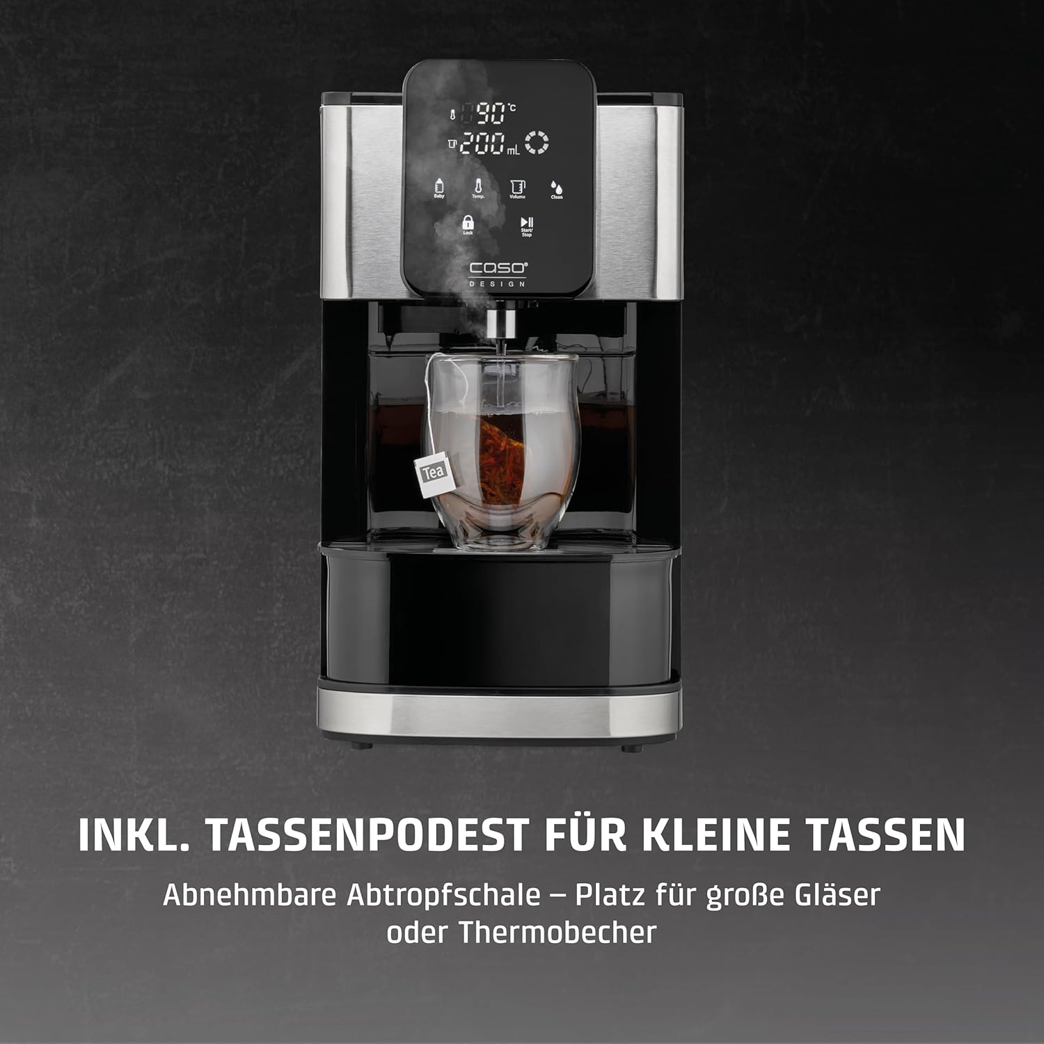 CASO HW 1660 - Turbo Heisswasserspender, heißes Wasser in wenigen Sekunden (40-100°C), 2600 Watt, extra großer 4 Liter Wassertank, Direktwahltaste für Babynahrung (37°C), energiesparend