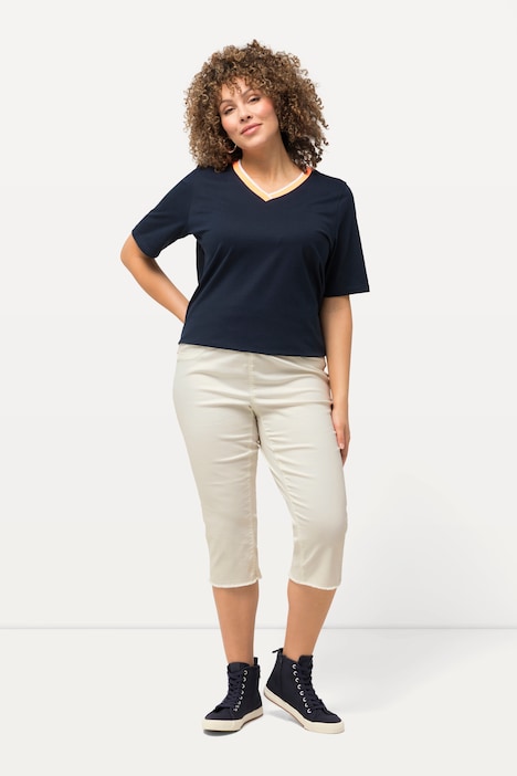 Caprihose Sienna, Fransensaum, schmales Bein, Stretch