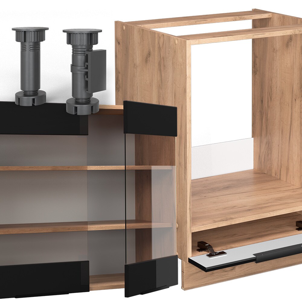 Vicco Eckküche Küchenblock Einbauküche Fame-Line Eiche Schwarz 287x227 cm modern Hochglanz Küchenschränke Küchenmöbel