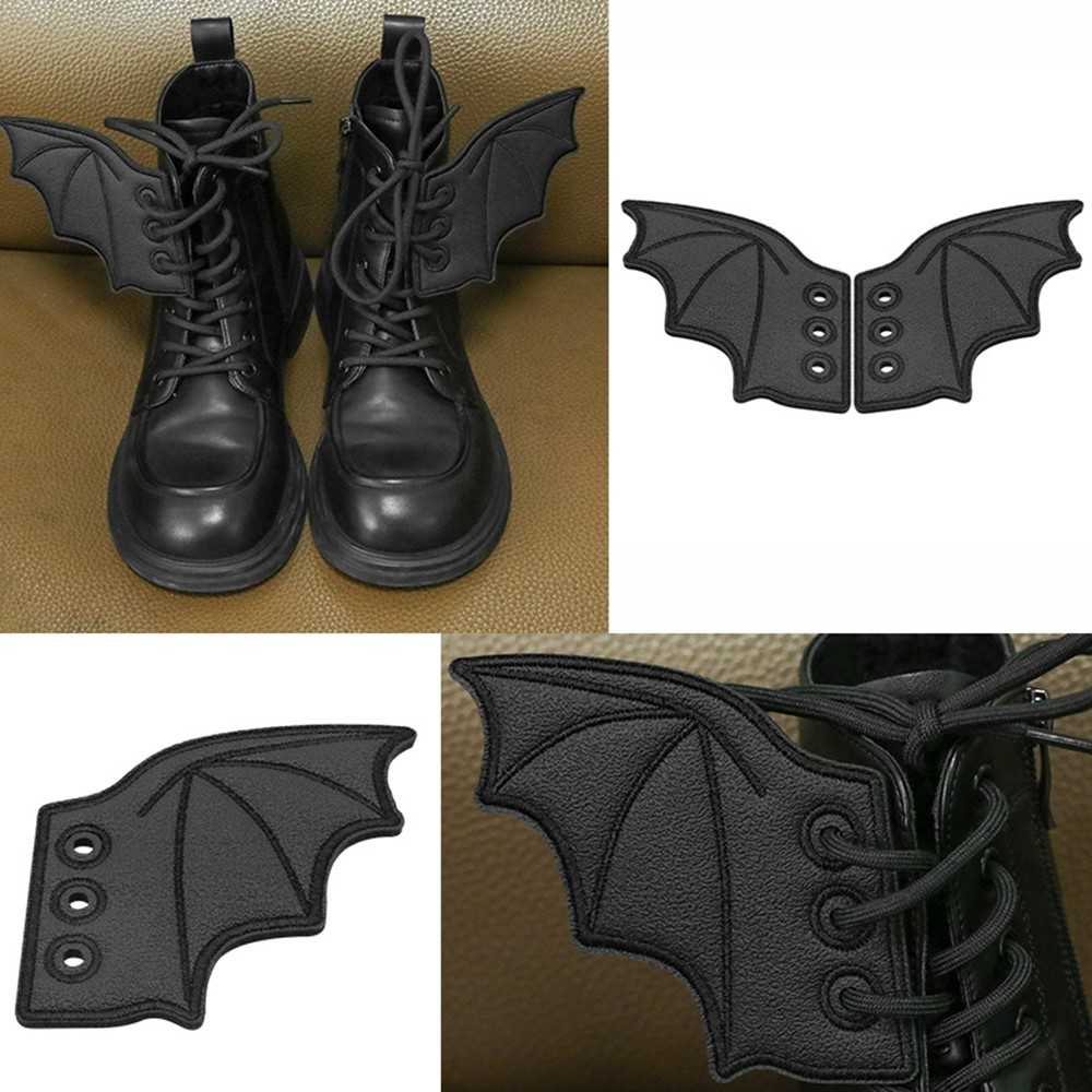 (1 Paar) Fledermaus Flügel Halloween Schuh Schnürsenkel Accessoire für Stiefel - Schwarz