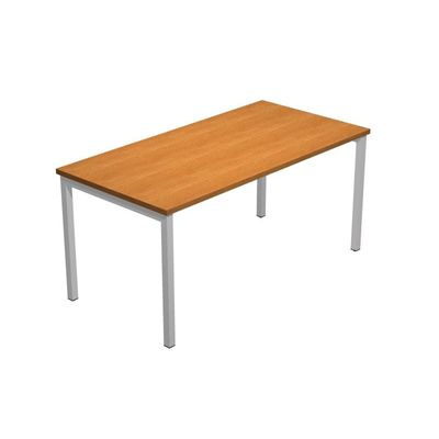 Bureau droit Trend - L140xP80 - 4 pieds métal arche - plateau imitation noyer clair