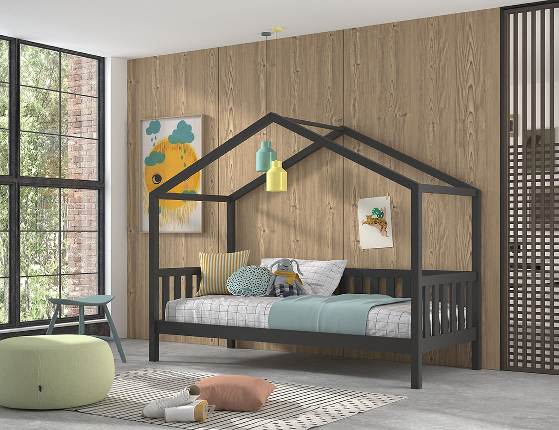 Hausbett DALLAS - anthrazit - Kiefer massiv - 90x200 cm