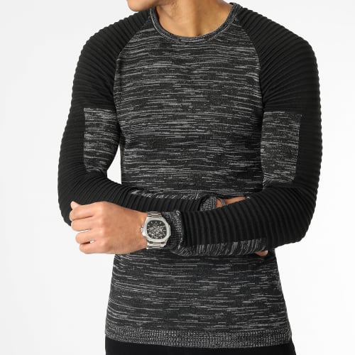 Pull Avec Empiecement Noir JUM-08 Anthracite Chiné