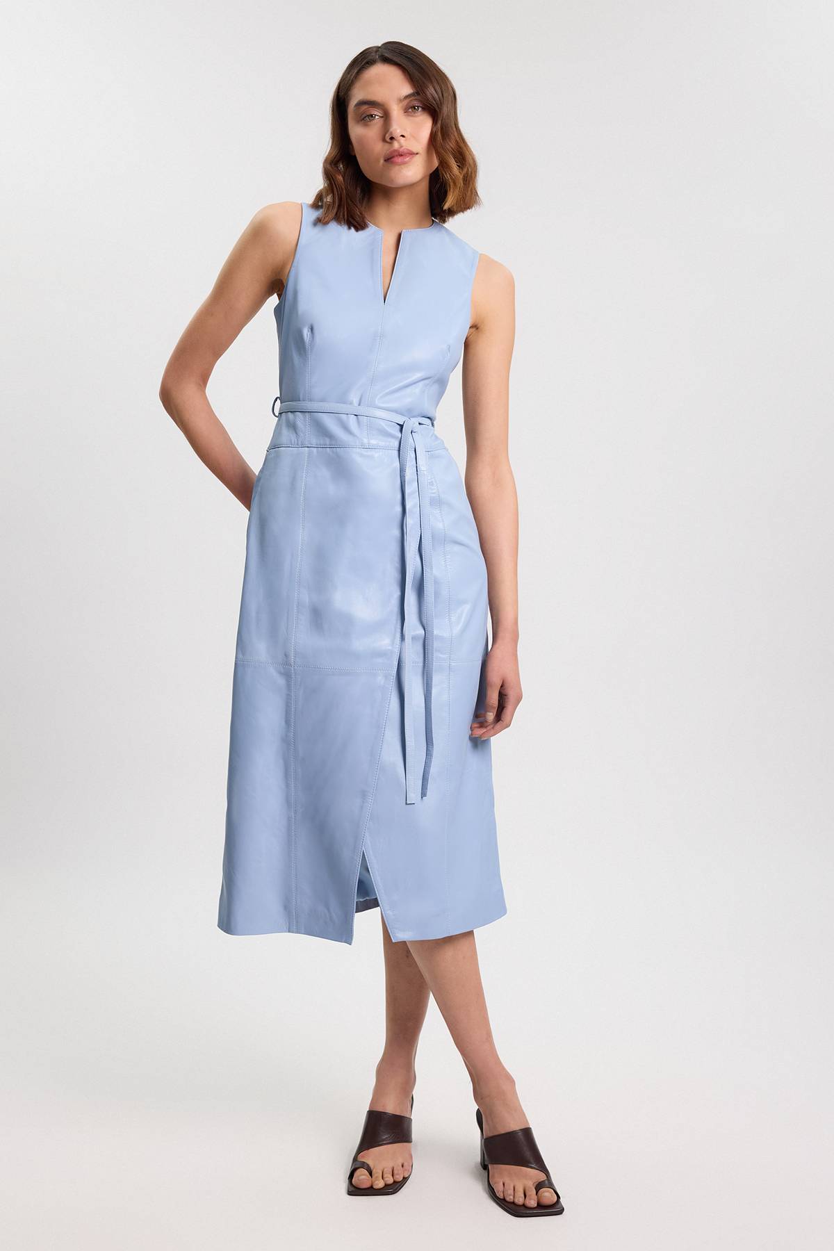 KarenMillen Robe Midi En Cuir Avec Ceinture À Nouer
