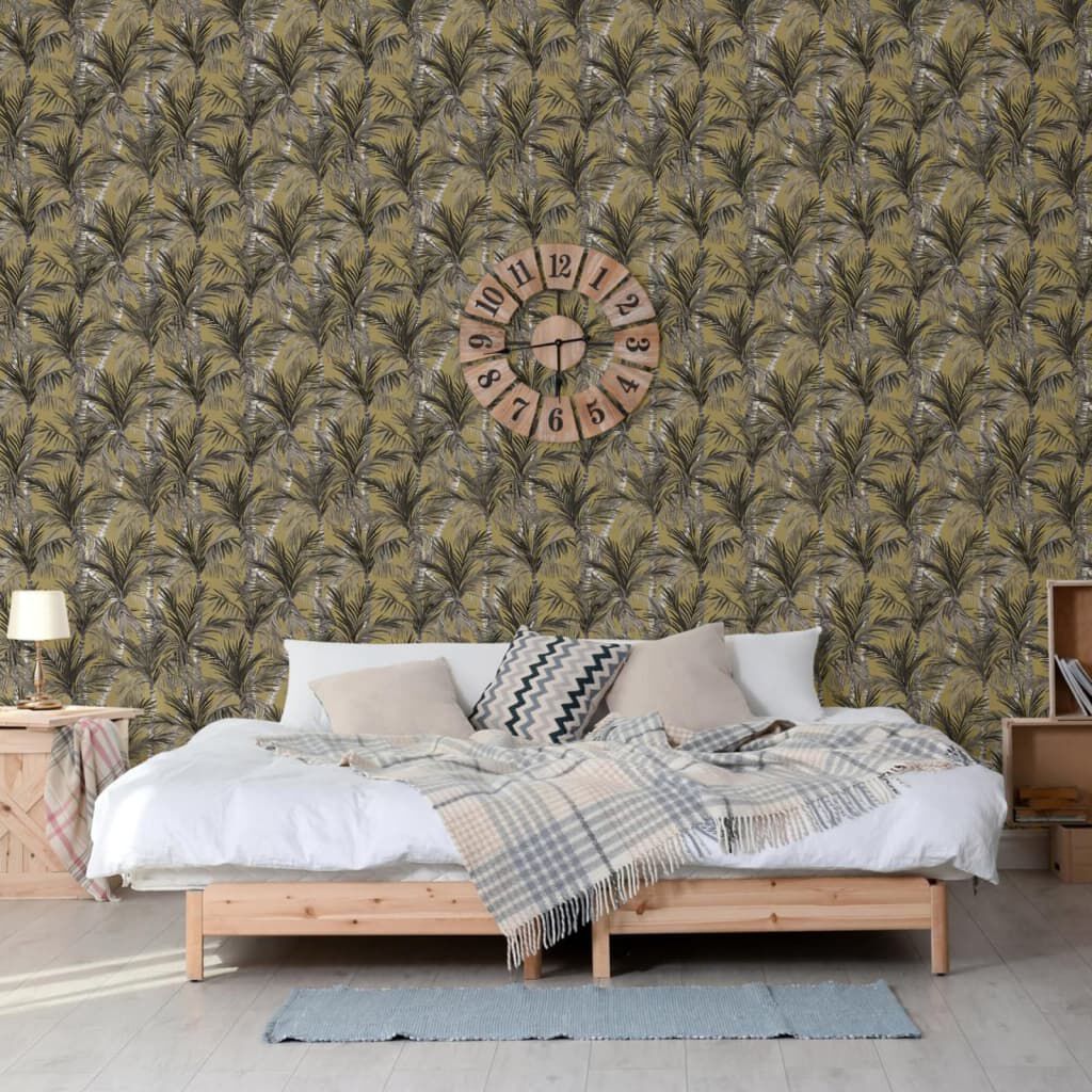 DUTCH WALLCOVERINGS Palmbomenbehang, goud en zwart
