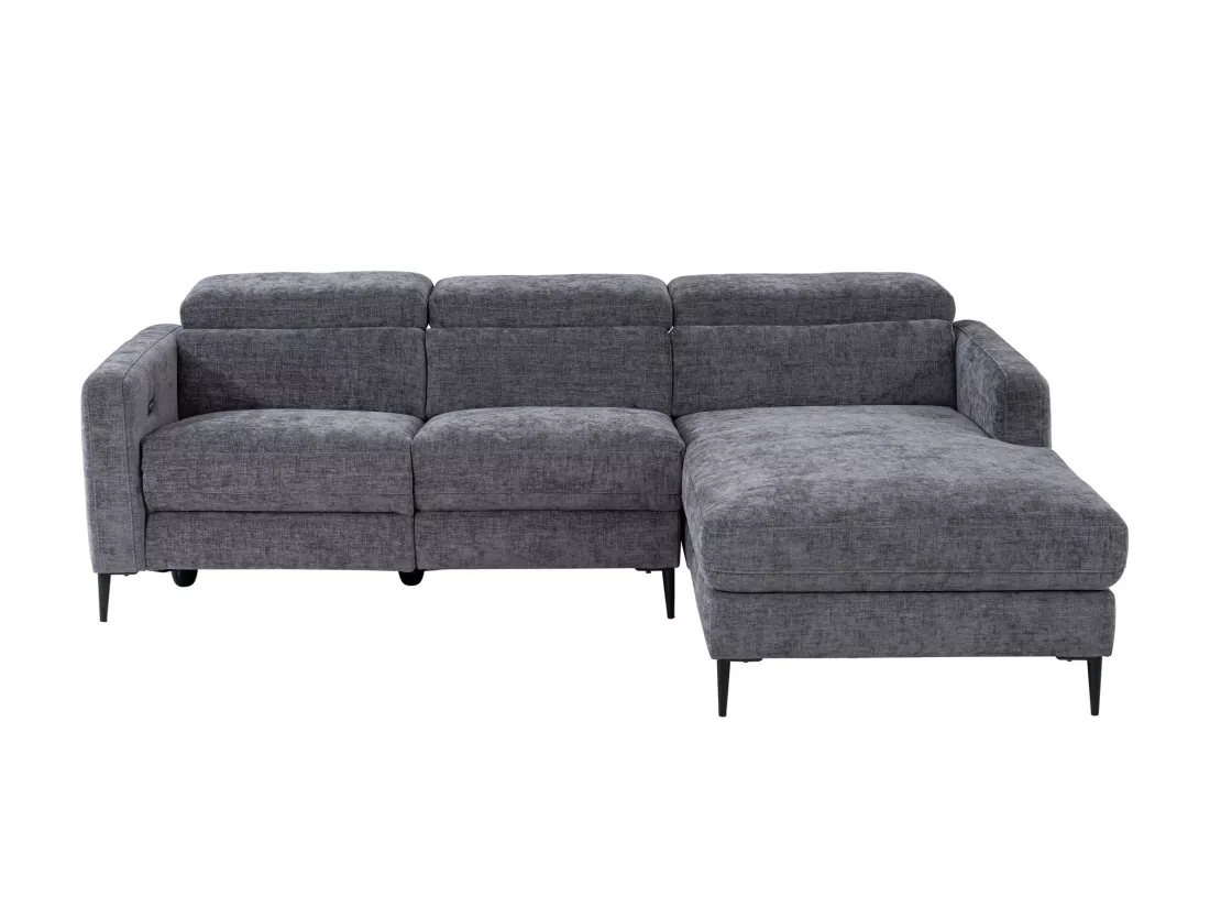 Canapé d'angle droit relax électrique en tissu gris anthracite FUSETA
