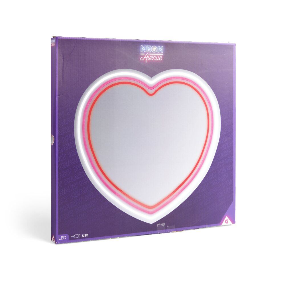 Miroir néon forme coeur rose 40x40cm