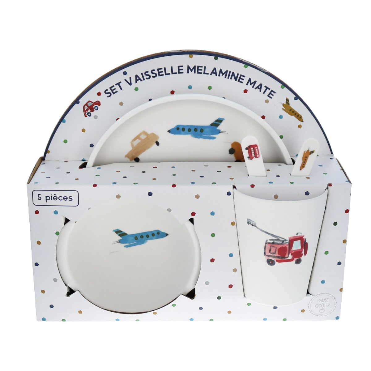 Set de vaisselle en mélamine véhicules Pause goûter