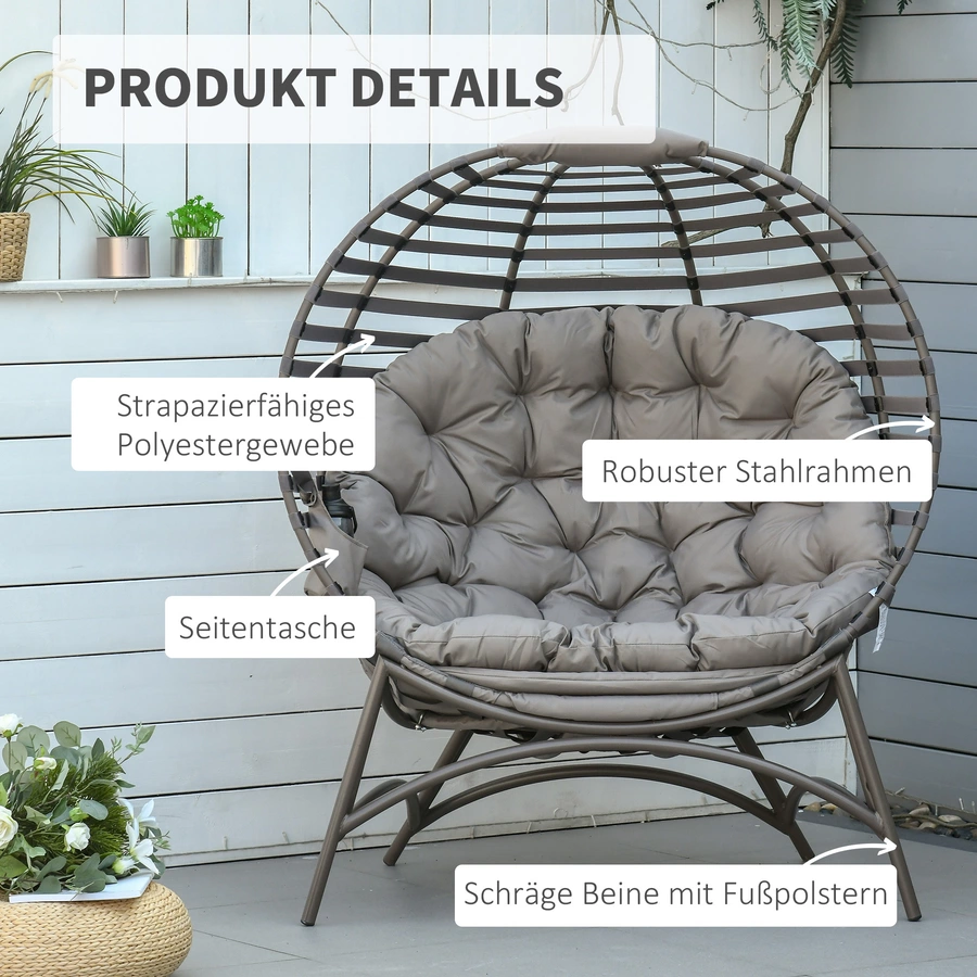 Outsunny Gartenstuhl mit Stauraum, gepolsterte Rückenlehne und Sitzkissen braun