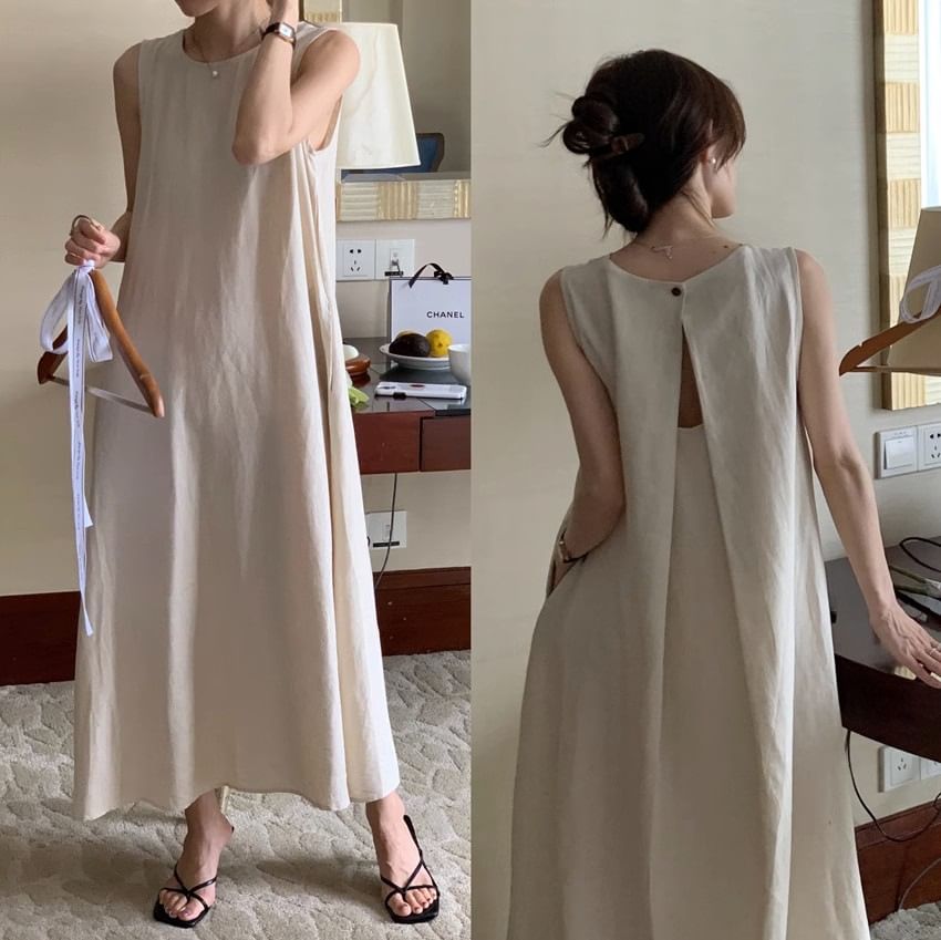 Elbelier - Mouwloze maxi-zonnejurk met open rug en effen kleur