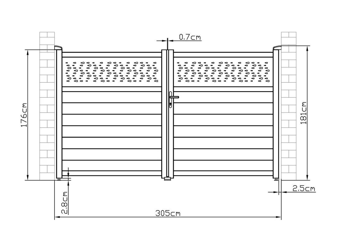 Portail électrique battant aluminium semi plein à motifs L305 x H181 cm anthracite - BAZIO