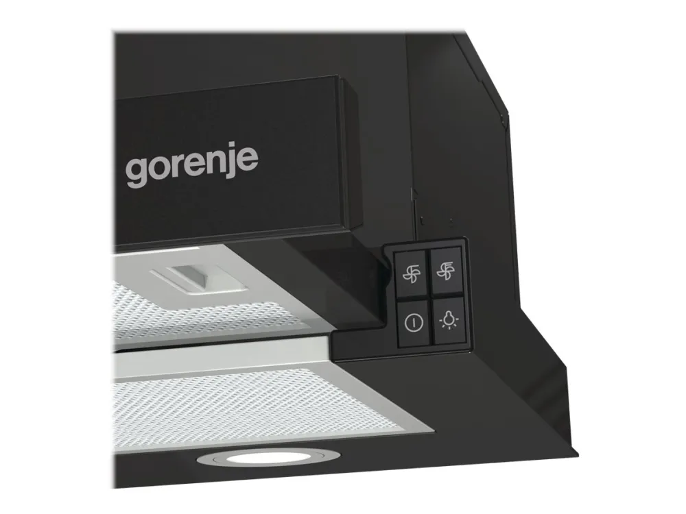 Gorenje Essential TH62E4BG - Hætte - teleskopisk - bredde: 60 cm - dybde: 30.6 cm - udtrækning og recirkulation (-) - sort
