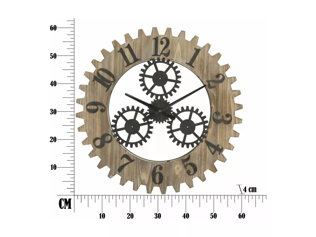 Horloge murale en métal et bois marron Ø cm 60x4