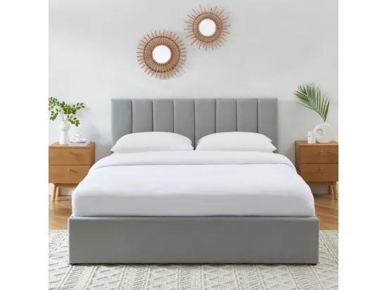 Billie - Lit coffre matelassé en tissu 160x200cm - Gris perle