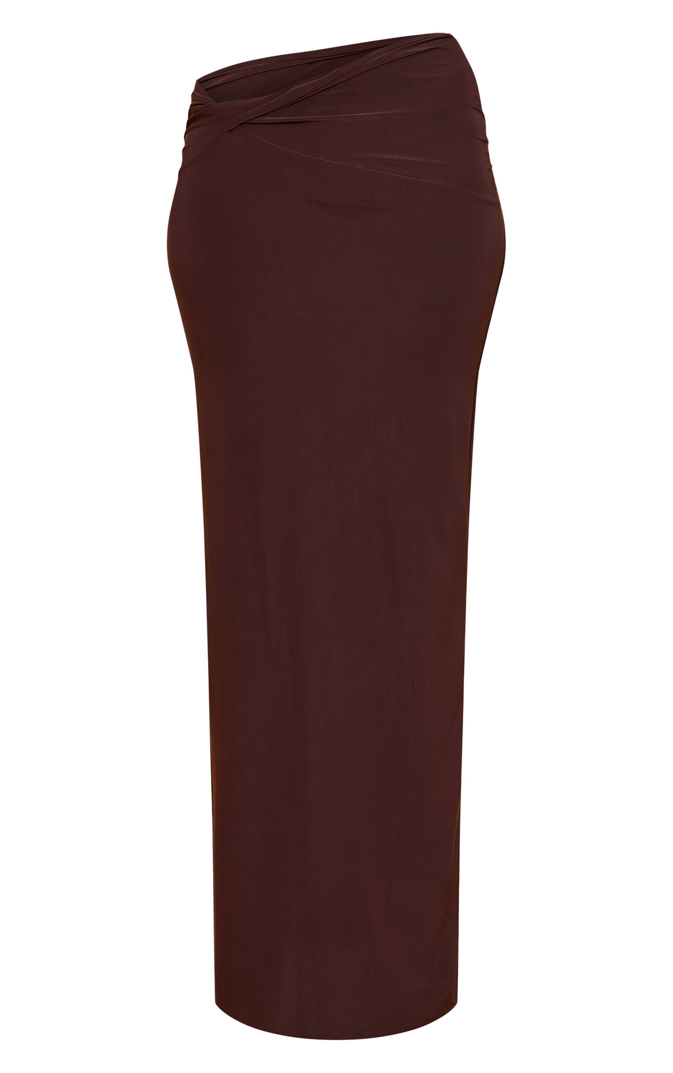 Marron Foncé Jupe Maxi Torsadée En Tissu Slinky Double