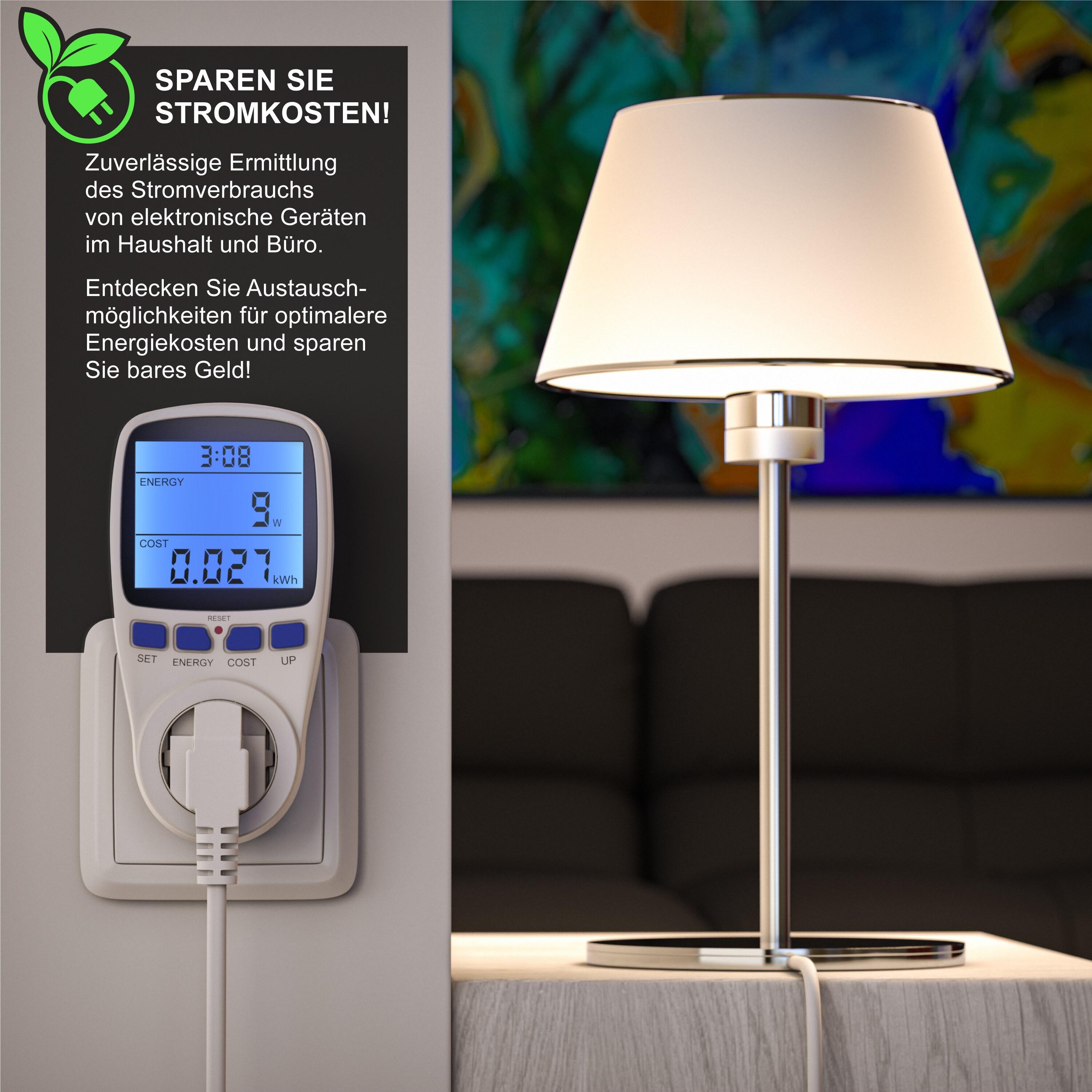 BEARWARE Energiekostenmessgerät - Display mit Hintergrundbeleuchtung - Stromverbrauchszähler - Energiekosten Anzeige - Stromzähler - 3680W