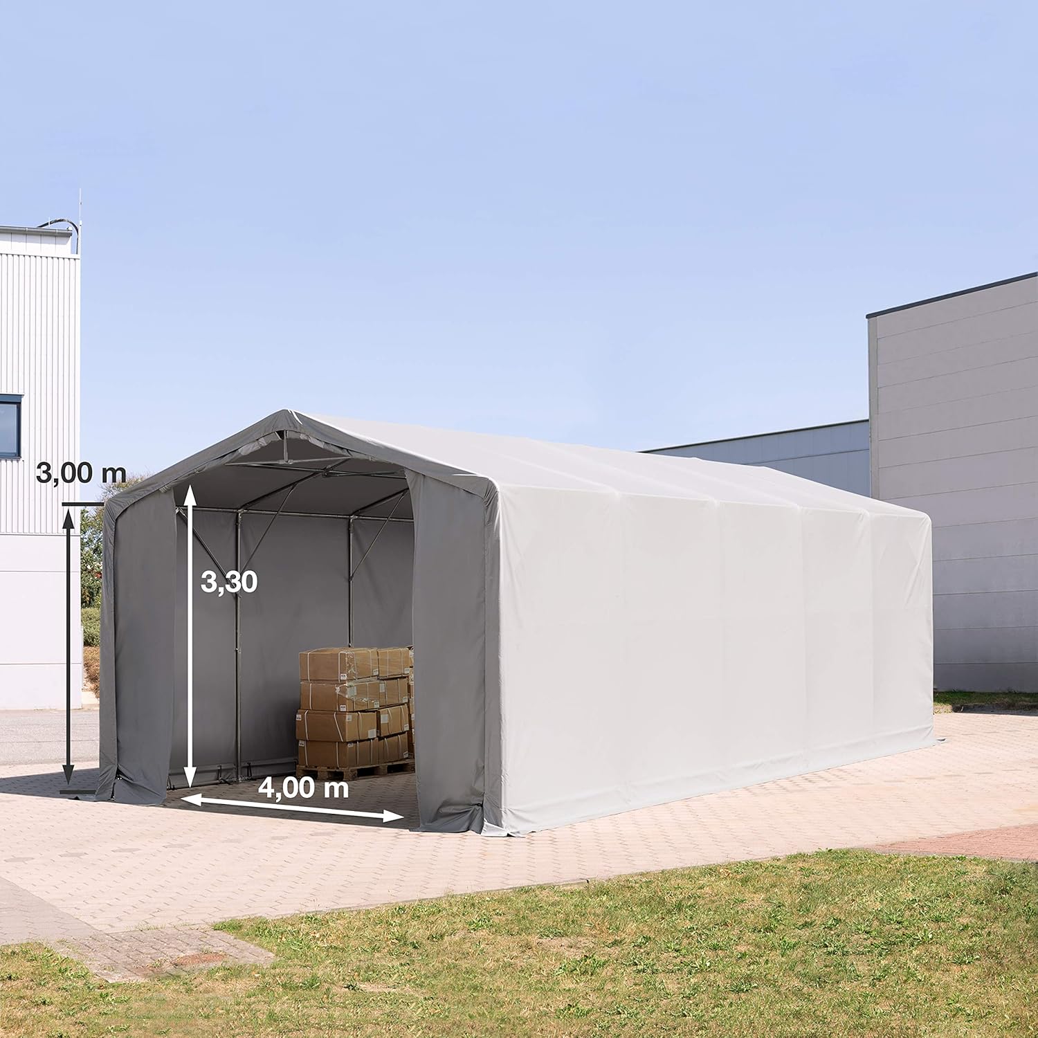TOOLPORT Zelthalle 6x10 m / 3m Seitenhöhe Garage Industriezelt Lagerhalle PVC Plane 850 N wasserdicht grau