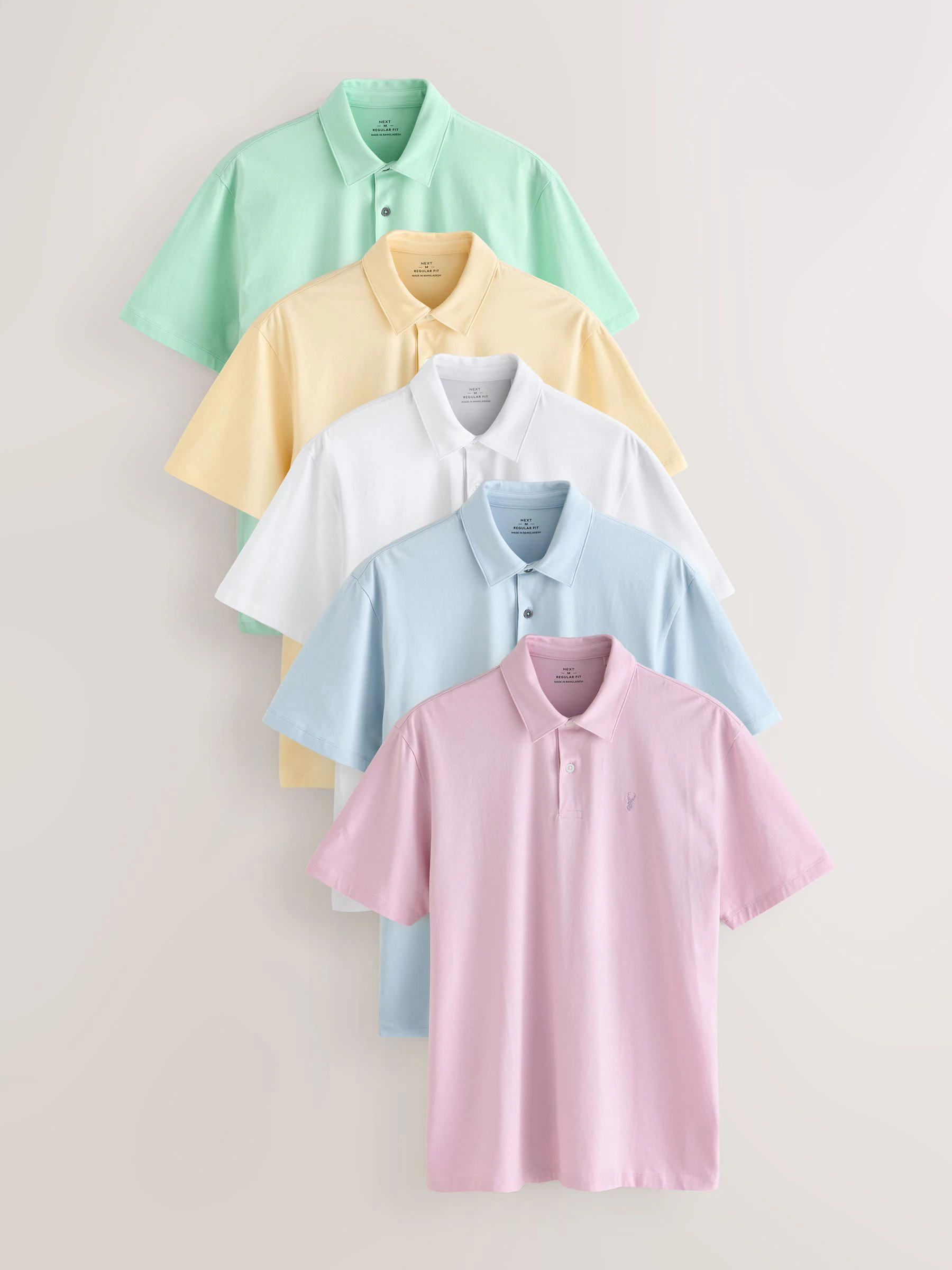 Blauw/geel/roze/grijs/groen pastel - Normale Pasvorm - Set van 5 jersey poloshirts met korte mouwen