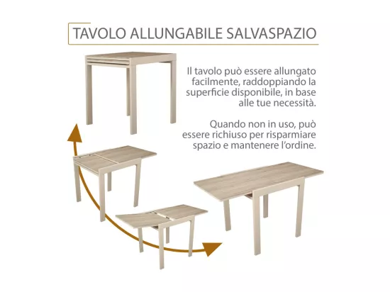 Table de bar de cuisine 70x70 extensible jusqu'à 70x140 cm couleur beige mod. SANREMO par Yelloo