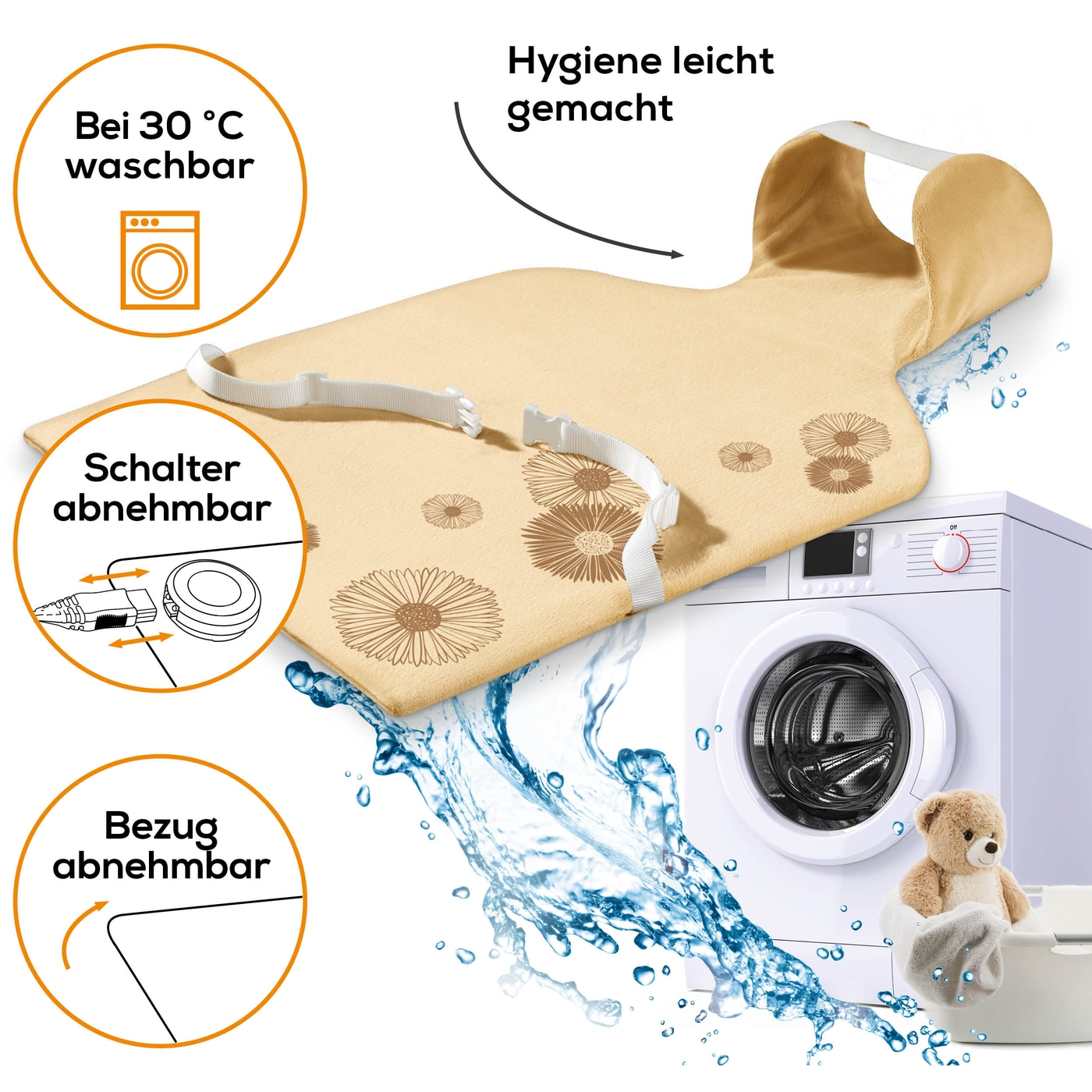 (62x42cm) HK 58  Rücken- und Nacken Heizkissen Elektrische Wärmedecke mit 6 Hitzestufen (21505) - Beige