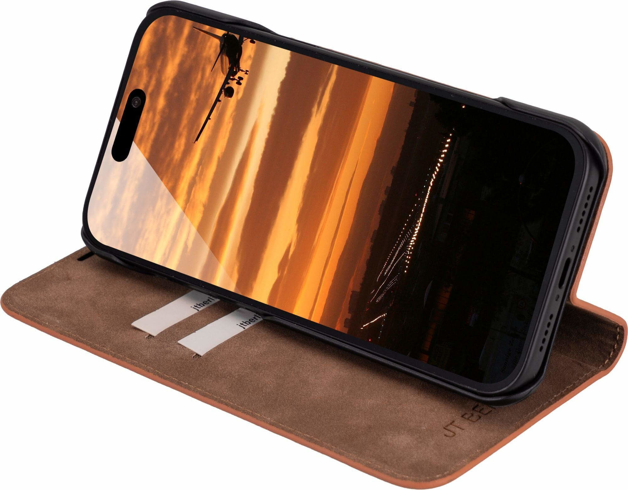 iPhone 17 Pro Max Echtleder Bookcase Hülle Tegel (11130) - Braun (Cognac)