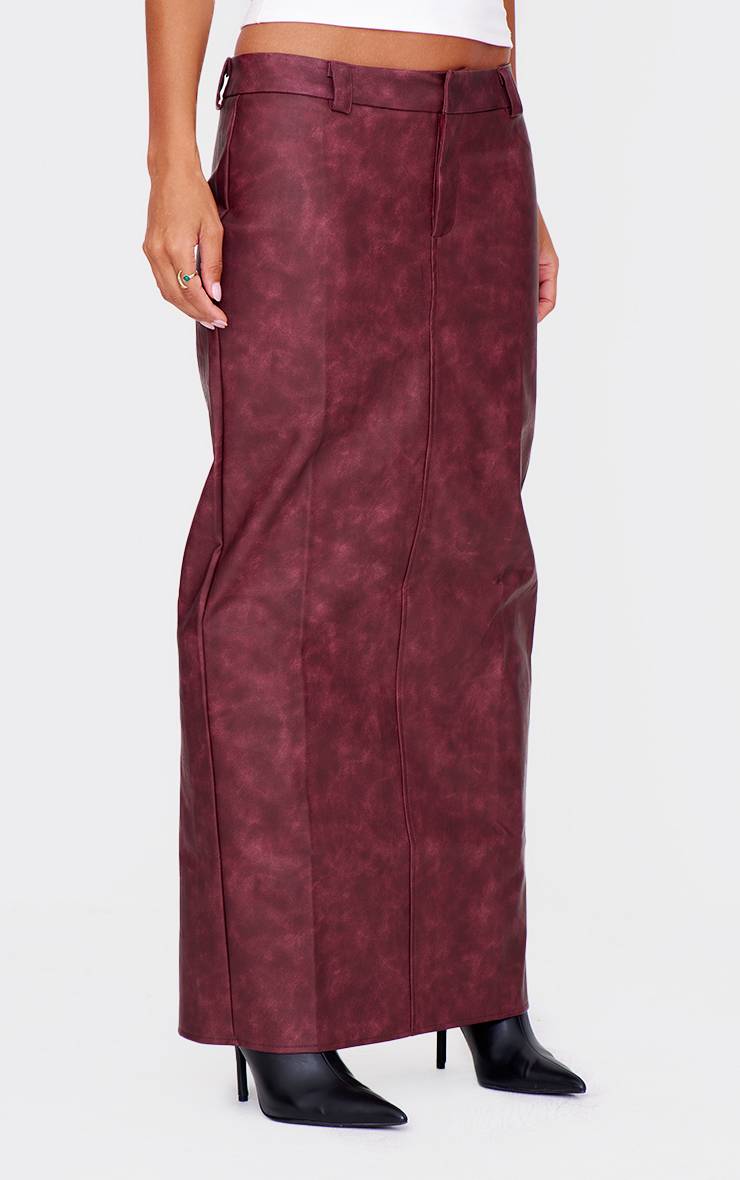 Rouge Bordeaux Jupe Longue En Synthétiquecuir Effet Délavé