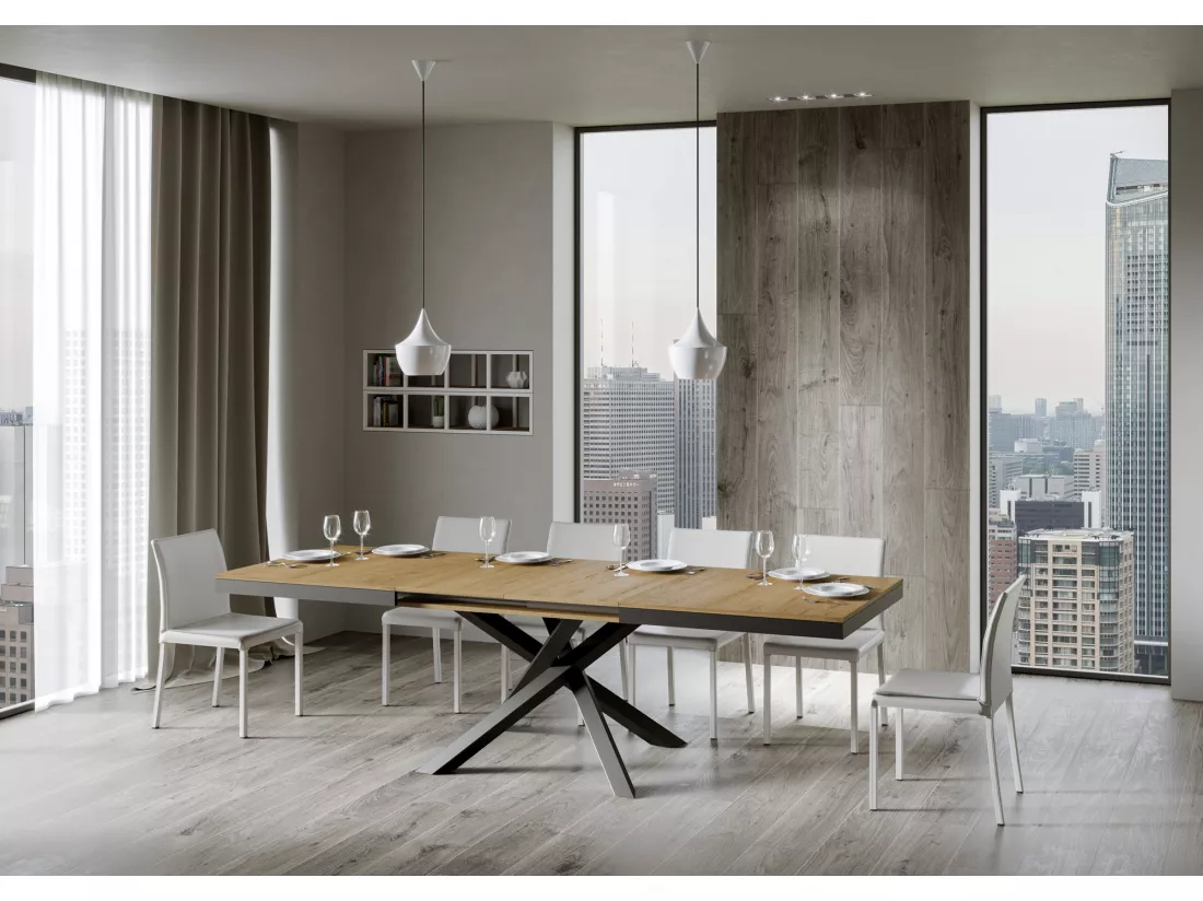 Table extensible 90x180/284 cm Volantis Evolution Chêne Nature cadre Anthracite
