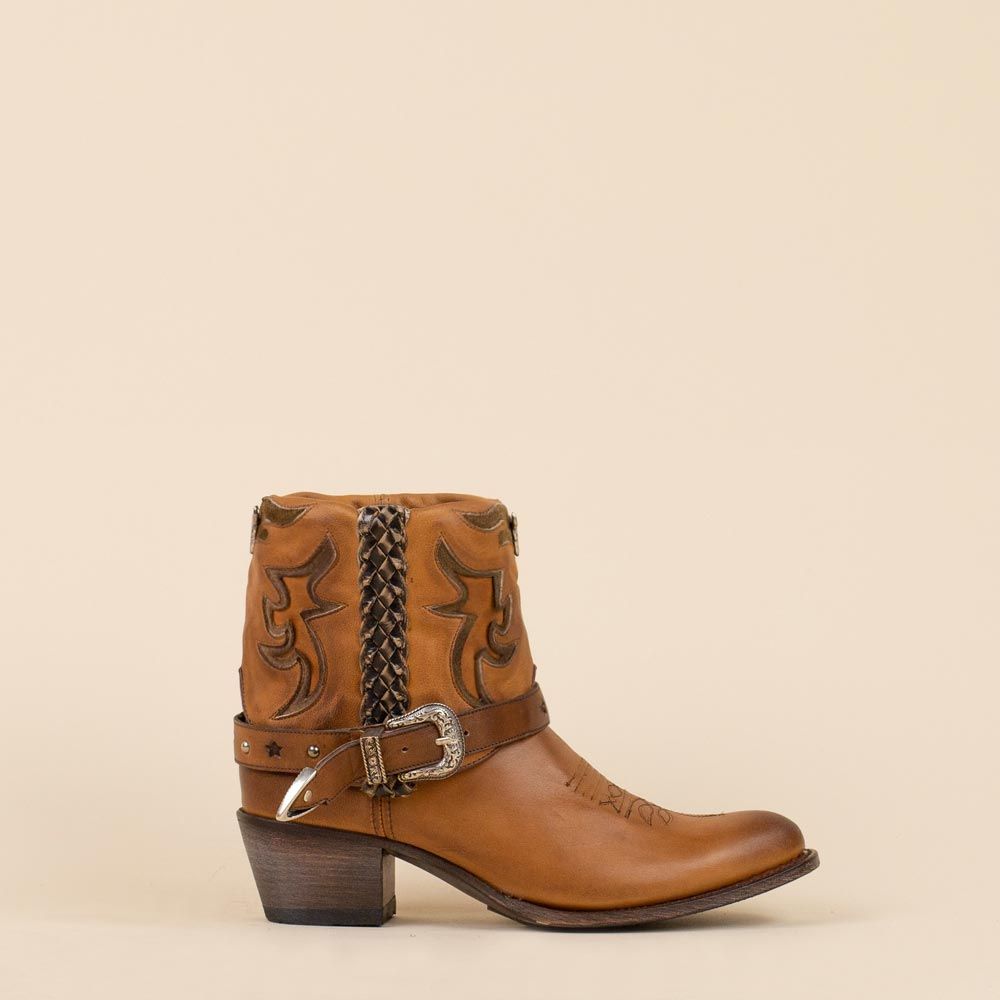 Sendra korte cowboylaarsjes 15249 bruin met westernbuckle