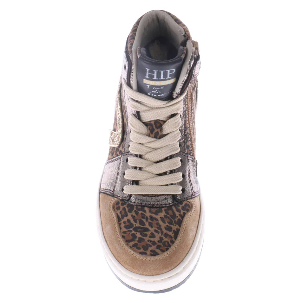 Hip leren sneakers bruin/panter