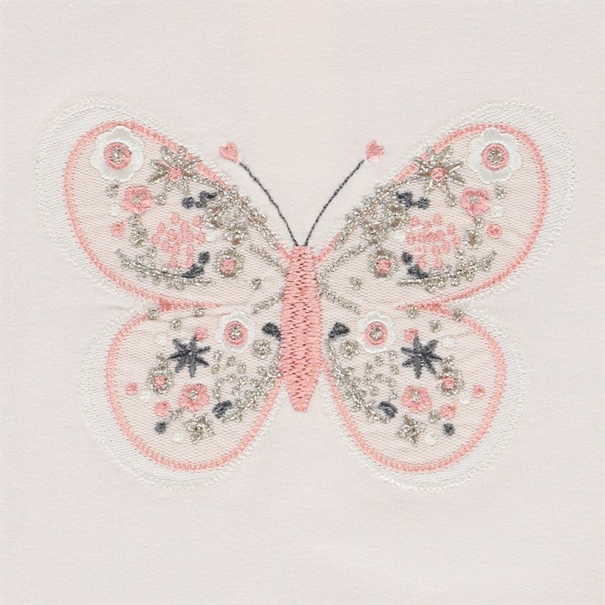 T-shirt manches courtes broderie papillon pour bébé fille - Rose