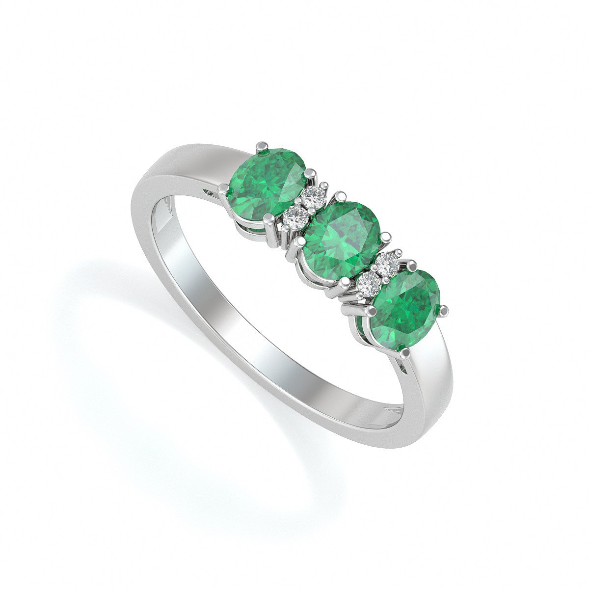 Bague ADEN Or 585 Blanc Emeraude et diamants 2.25grs
