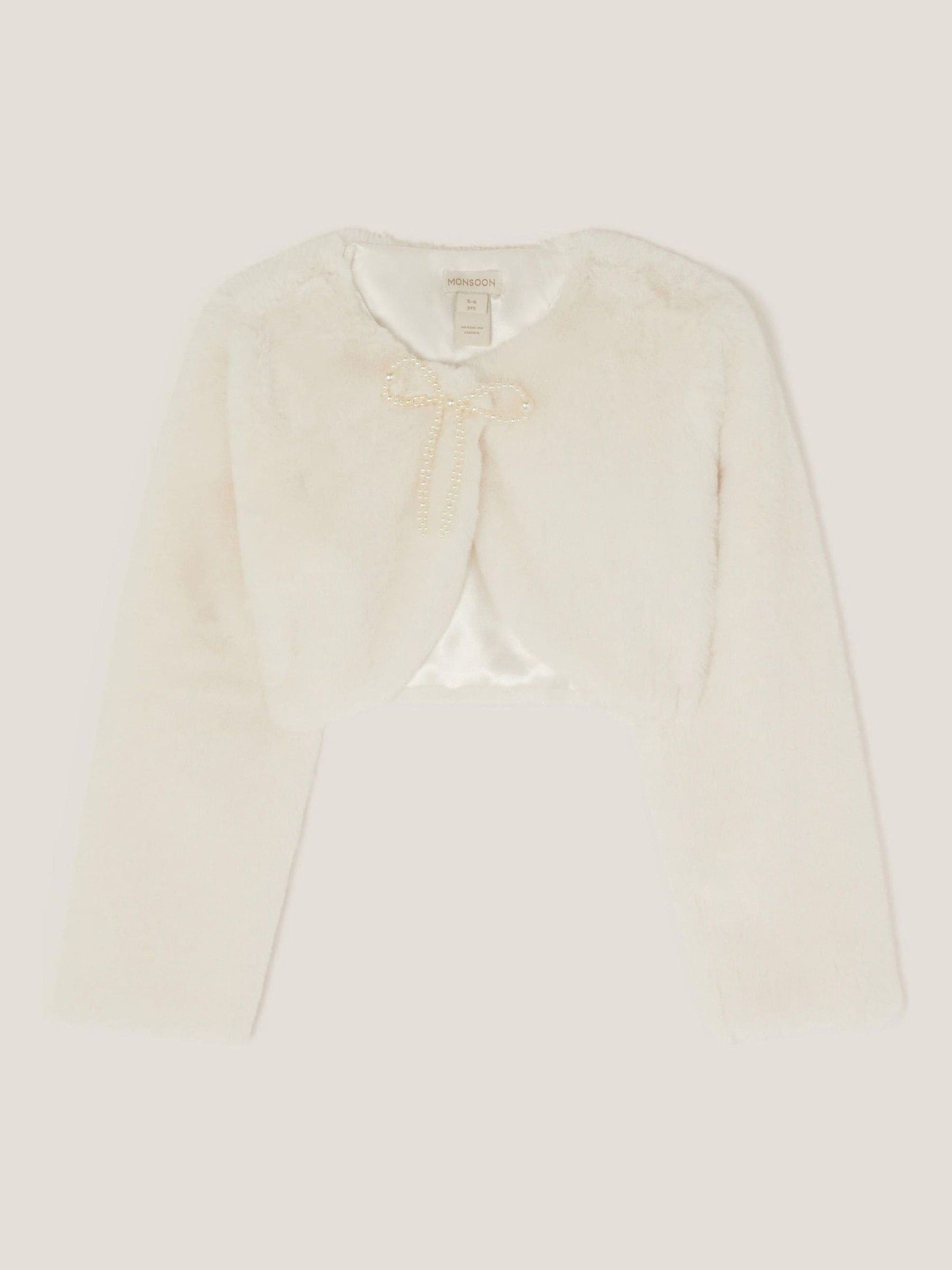 Crème - Monsoon Marie Bow bolero van imitatiebont