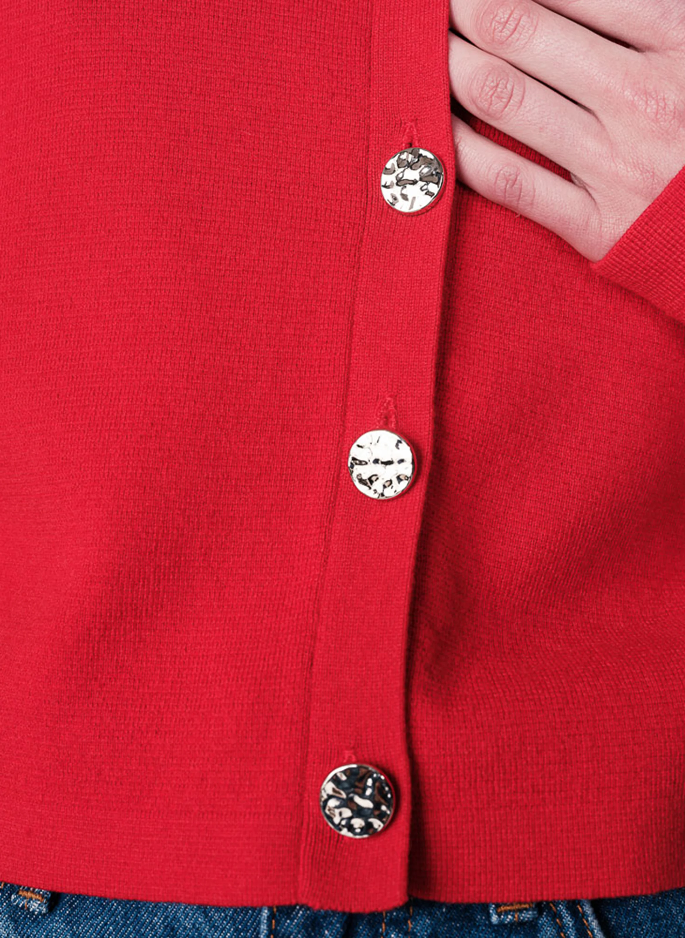 NABEL - Cardigan col rond droit en maille | Rouge