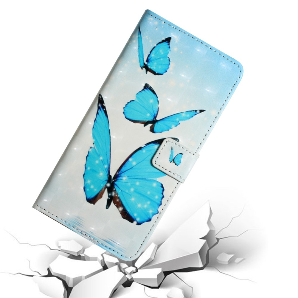 Samsung Galaxy S22 5G Leder Tasche mit Kartenfächern - Schmetterlinge (Blau)