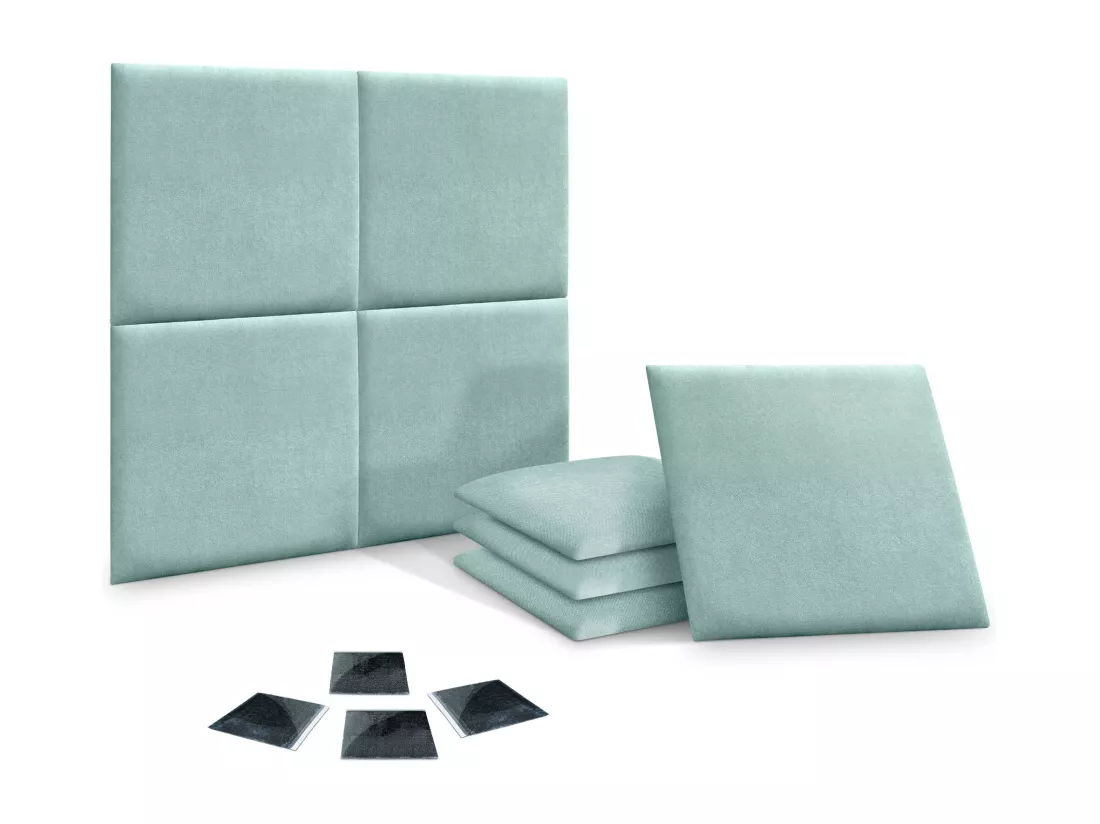 DHOME Lot de 8 Panneaux Rembourrés en Tissu Aqualine Autocollants pour Mur Acoustiques Absorbants Protection contre les choc (Vert d'eau, 50x50cm, x8)