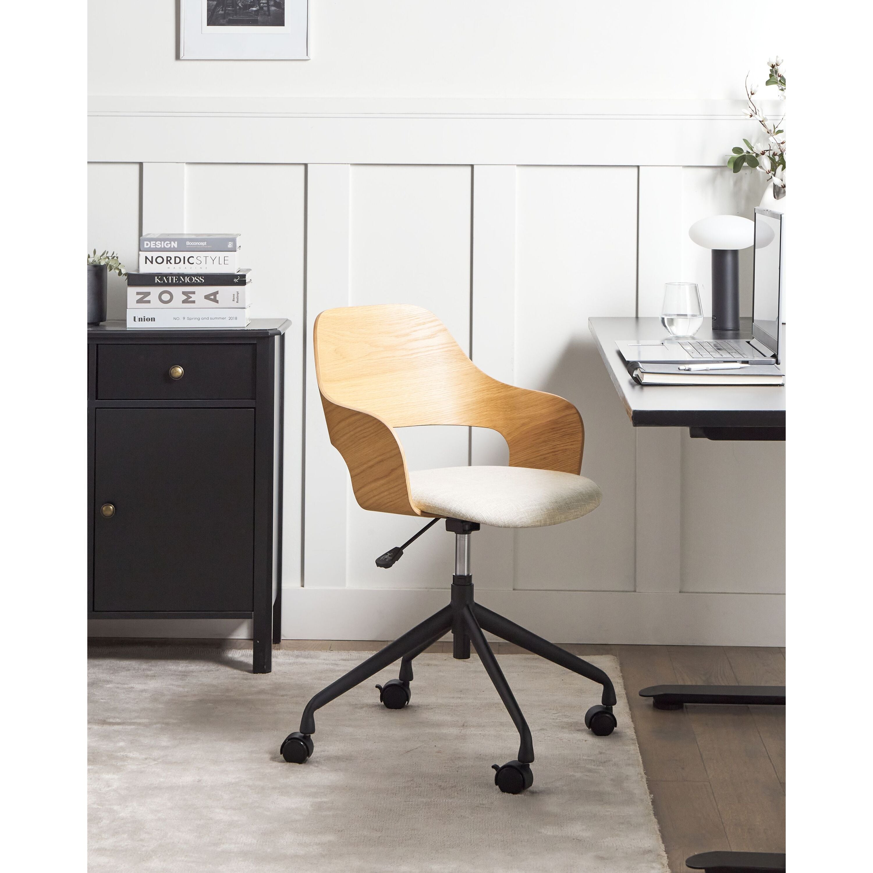 Beliani - NOVATO - Bureaustoel - Lichtbeige - Linnen