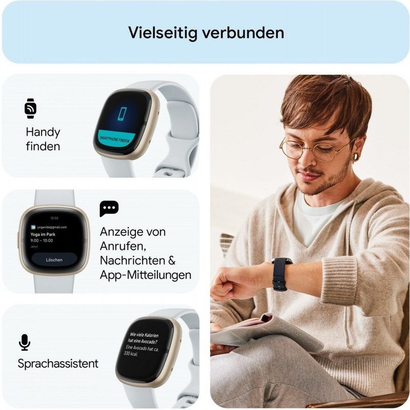 Fitbit Sense 2 - Smartwatch dames en heren - Lichtblauw