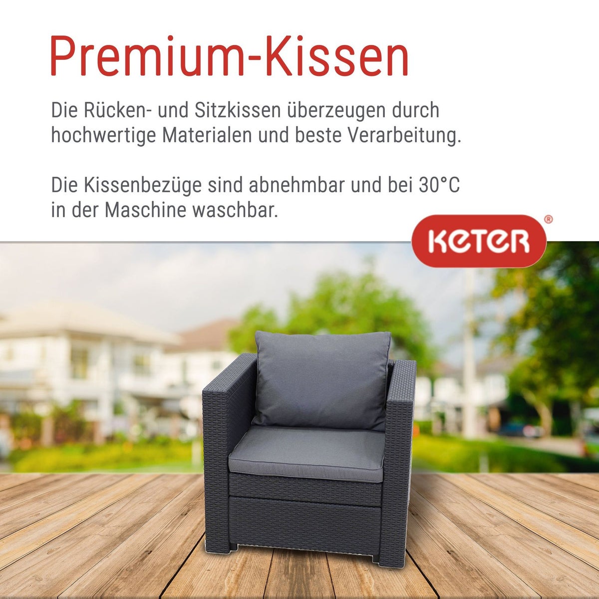 Keter Provence fauteuil inclusief kussen, grijs, weerbestendig, tuin, buiten