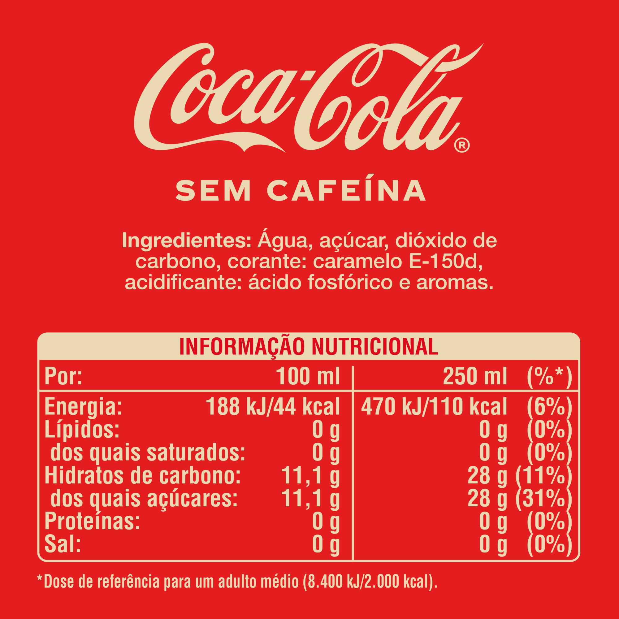 REFRIGERANTE COM GÁS COCA-COLA SEM CAFEÍNA 1L