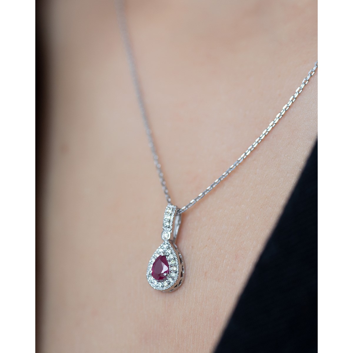 Collier Rubis & Diamant en Argent 925 | 1.55gr | Pendentif Luxueux - Aden