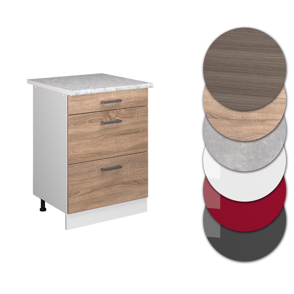 Vicco Schubladenunterschrank Küchenschrank Küchenzeile R-Line 60 cm Weiß Sonoma Schublade Arbeitsplatte