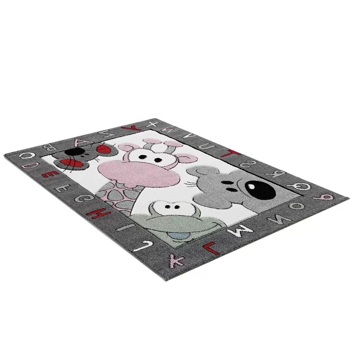 Kinderteppich Kids mit Handcarving grau,rosa