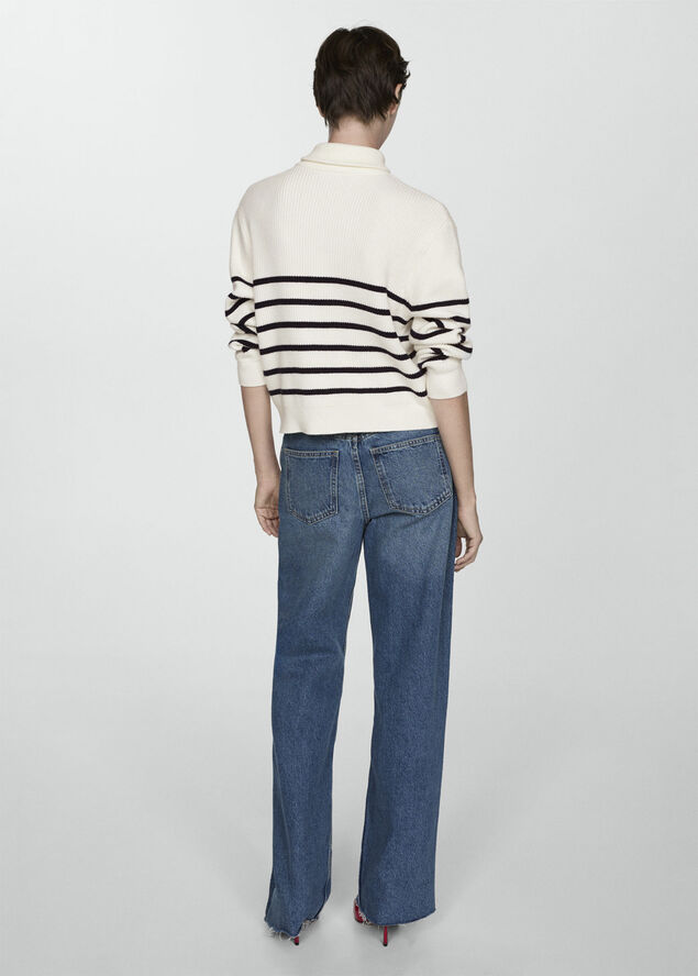 MANGO Striped sweater with zip Navy