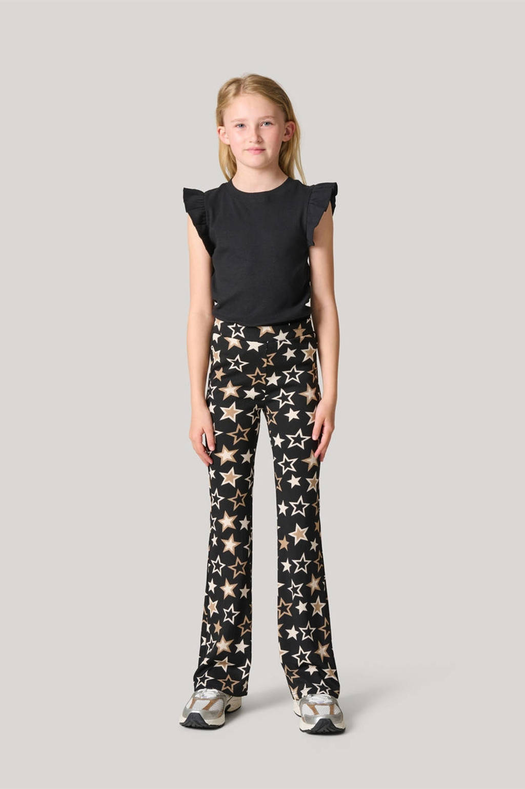 Shoeby flared broek met sterren zwart/goud/wit