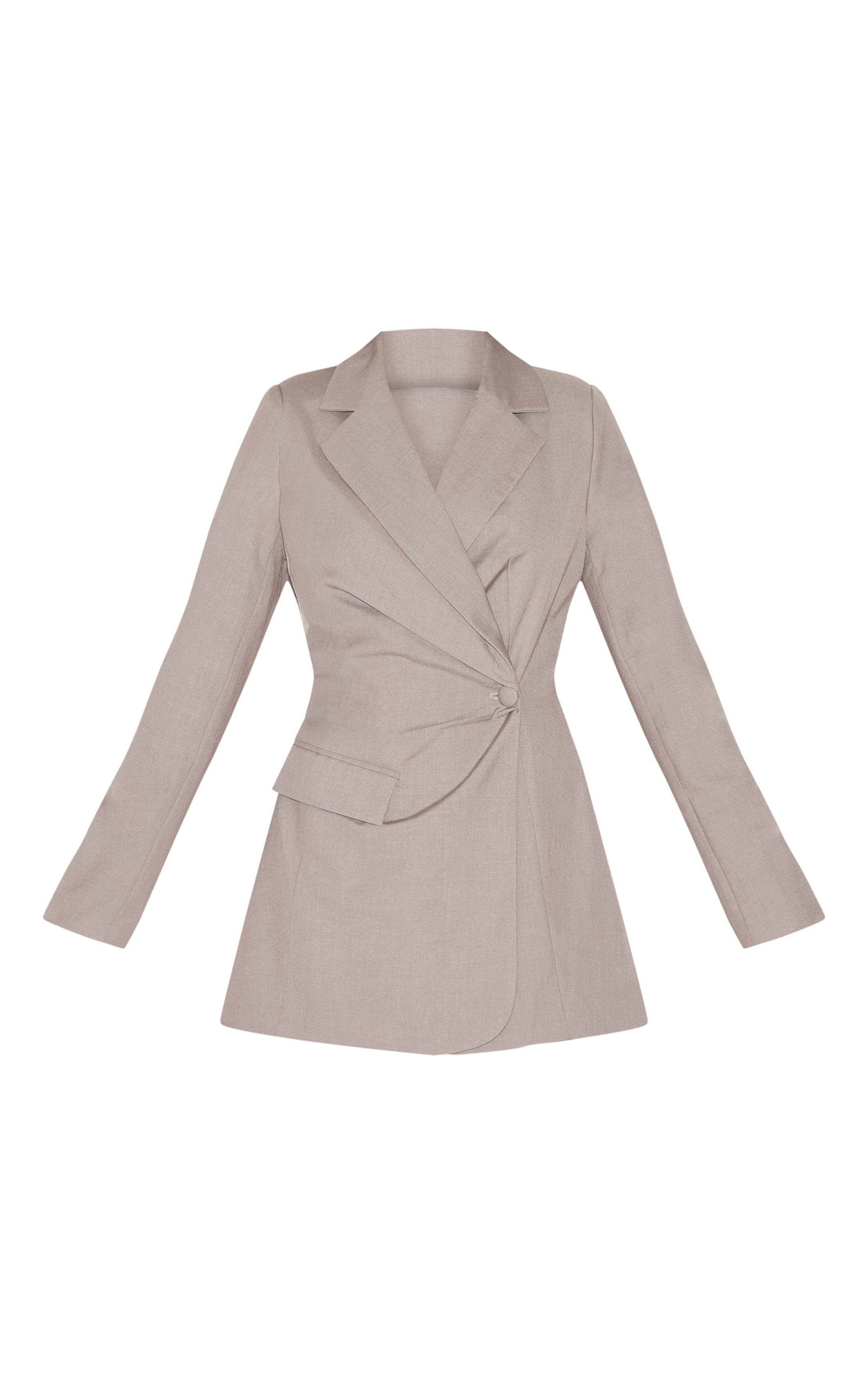 Taupe Combi-short Tissée Ajustée À Taille Cintrée Et Manches Longues