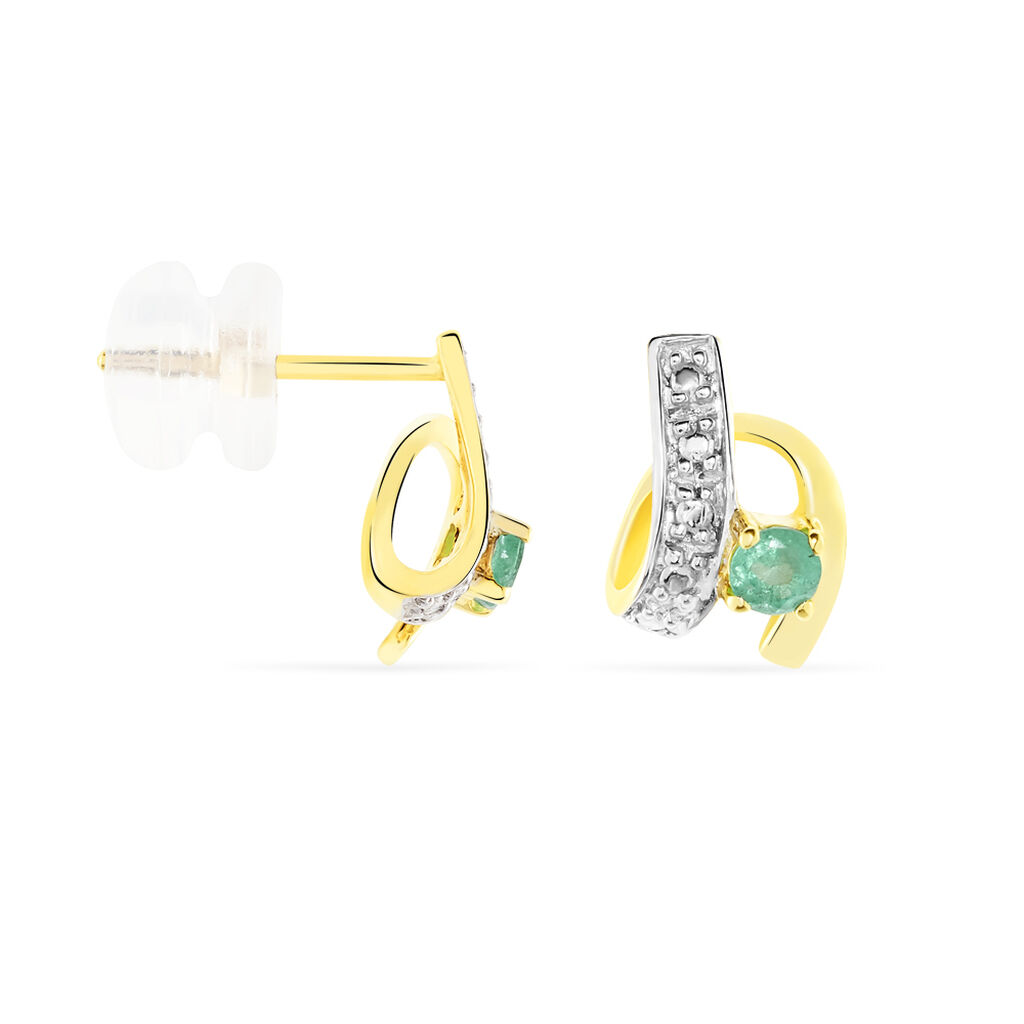 Boucles D'oreilles Puces Loubra Or Jaune Emeraude