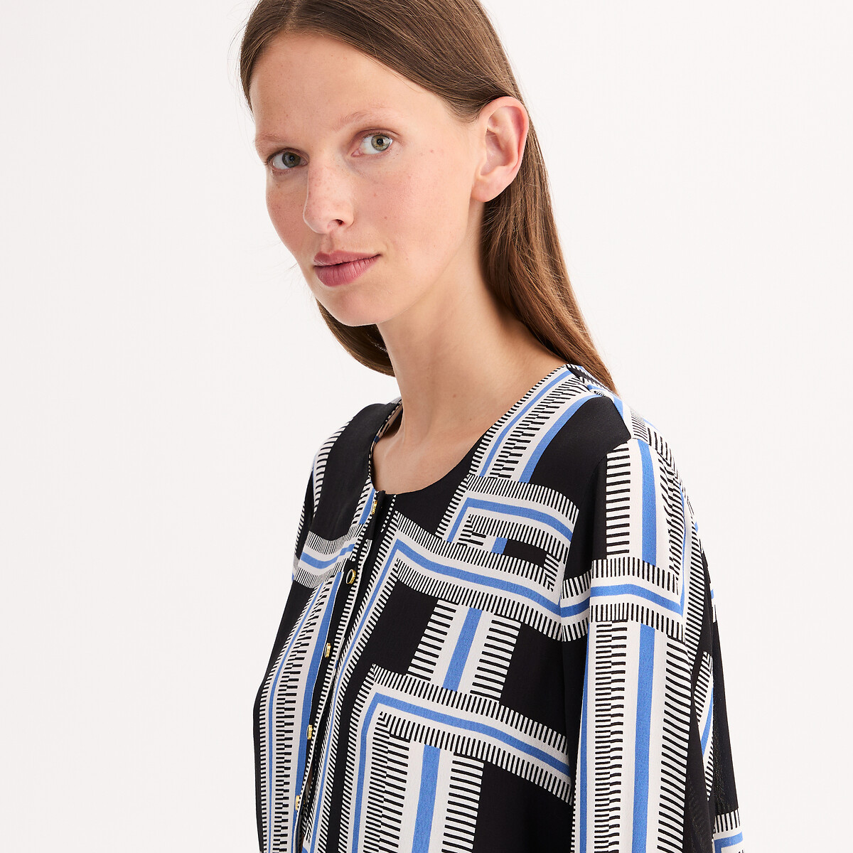 ANNE WEYBURN<br>Vestido curto e evasê com estampa gráfica