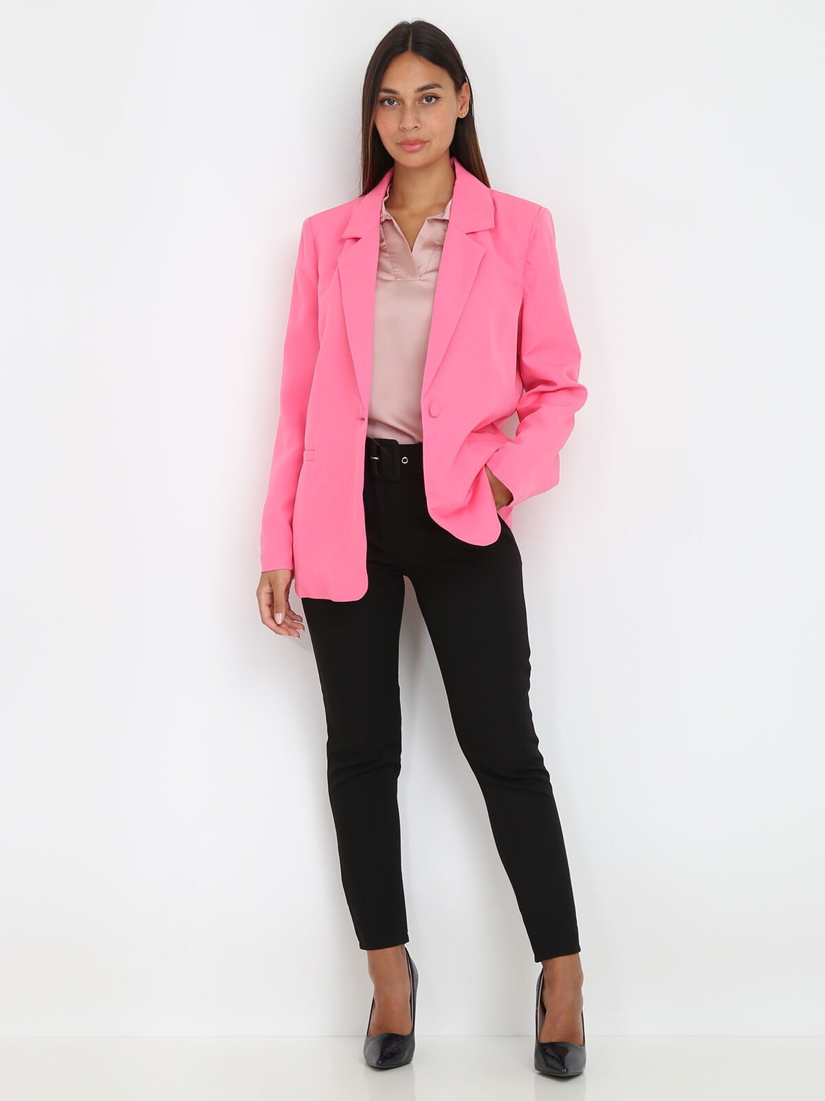 Veste blazer oversize à poches- Rose